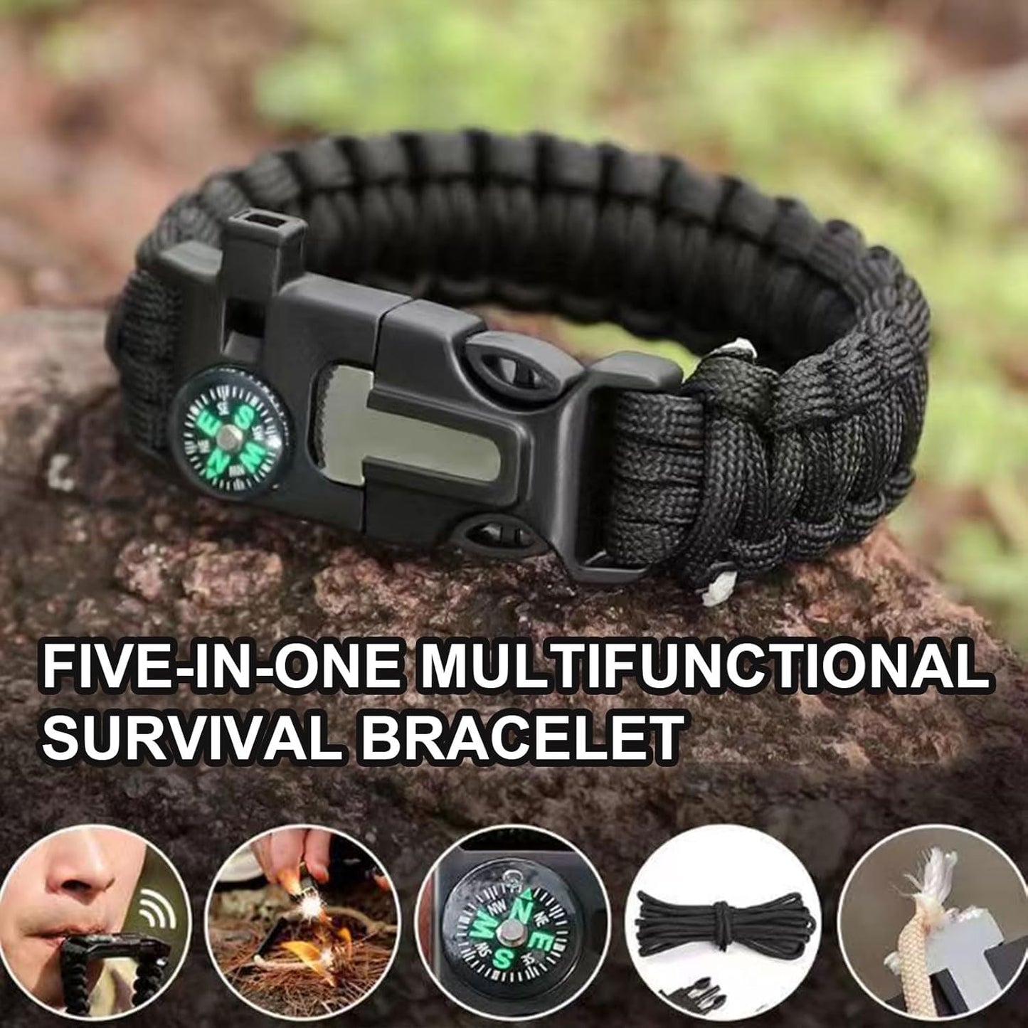 Mengdiyi Survival Paracord Bracelet Adjustable Gear Kit,Fire Starter, Bigger Compass, Survival Whistle, Perfect for Camping, Hiking, Fishing