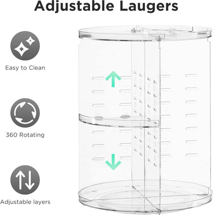 HBlife 360 Rotating Makeup Organizer Adjustable Makeup Carousel Large Capacity Revolving Perfume Organizer Skincare Organizers Cosmetic Storage Spinning Holder for Vanity, Clear