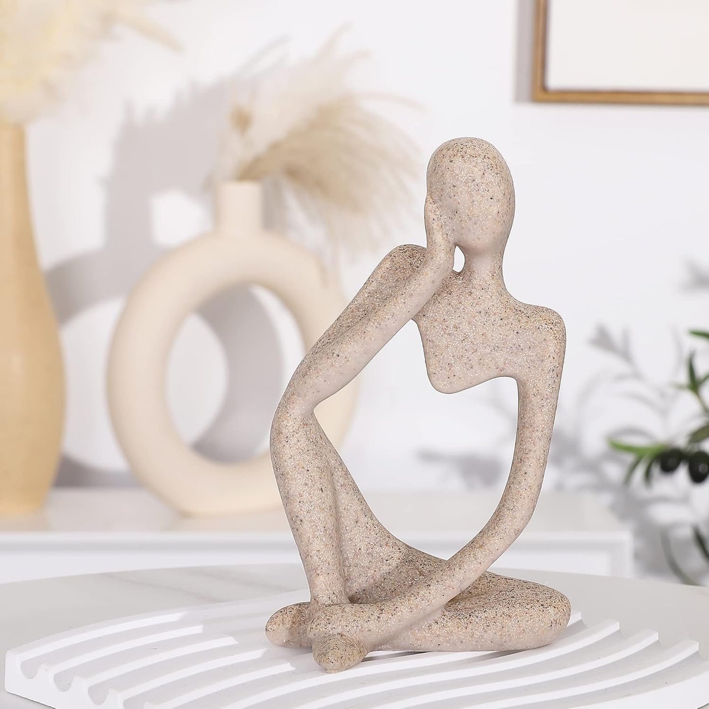 Winshall Home Accents - Resin Thinker Statue 3 PCS, Abstract Bookshelf Decor, Decorative Sculpture for Office, Book Shelf, Figurines (Sandstone)