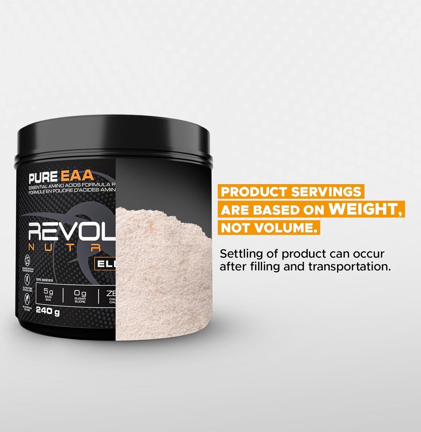 Revolution Nutrition, Pure EAA Powder, Essential Amino Acid, Post Workout, Zero Calorie, Zero Sugar, Gluten Free, Enhanced with Electrolytes, 5g EAAs, 240 g, 26 Servings (Candy Peach, 0.53 Pound)