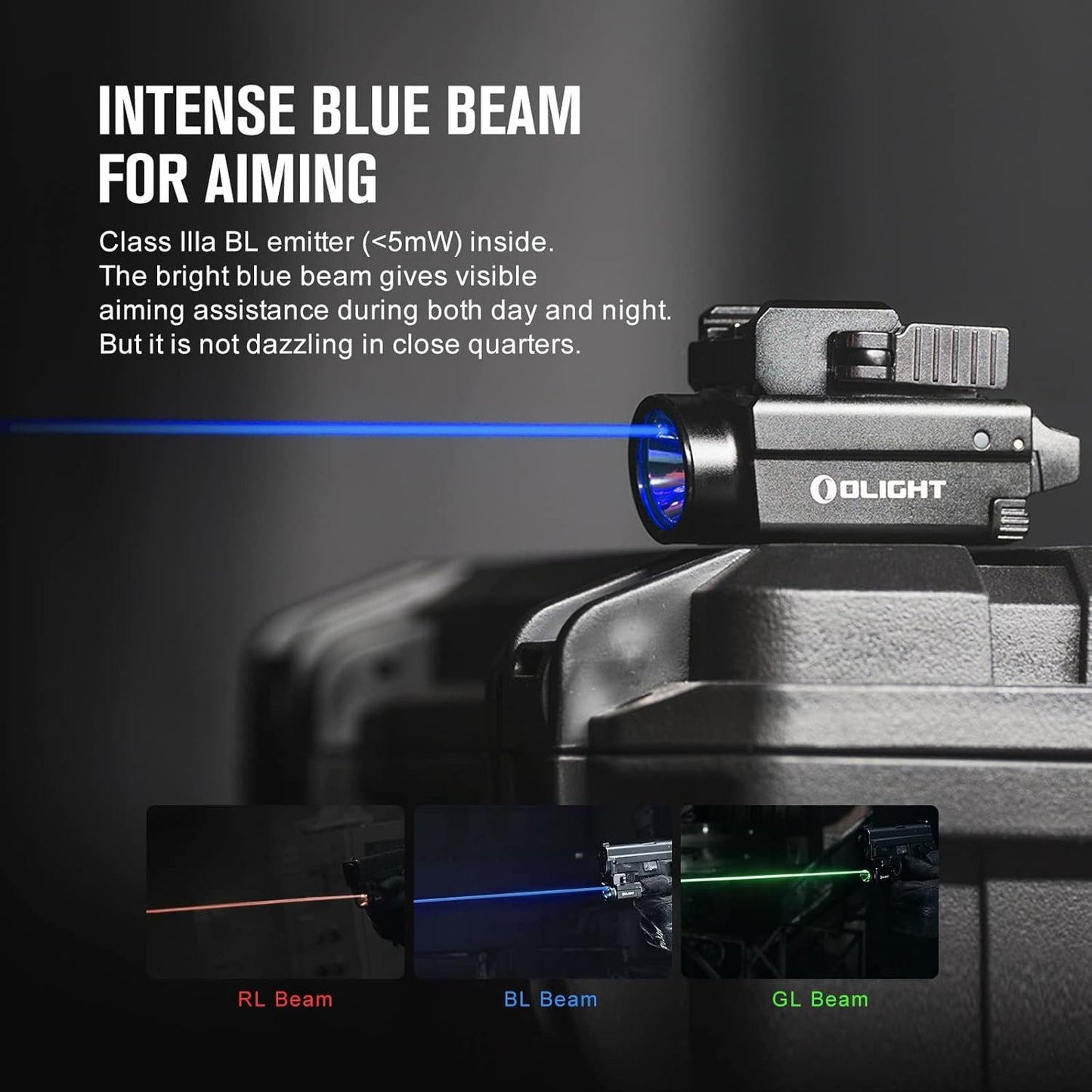 OLIGHT Baldr S BL 800 Lumens LED Rechargeable Tactical Flashlight, Compact Rail Mounted Light with Blue Beam and White LED Combo, Flashlight Compatible with 1913 or GL Rail (Black)