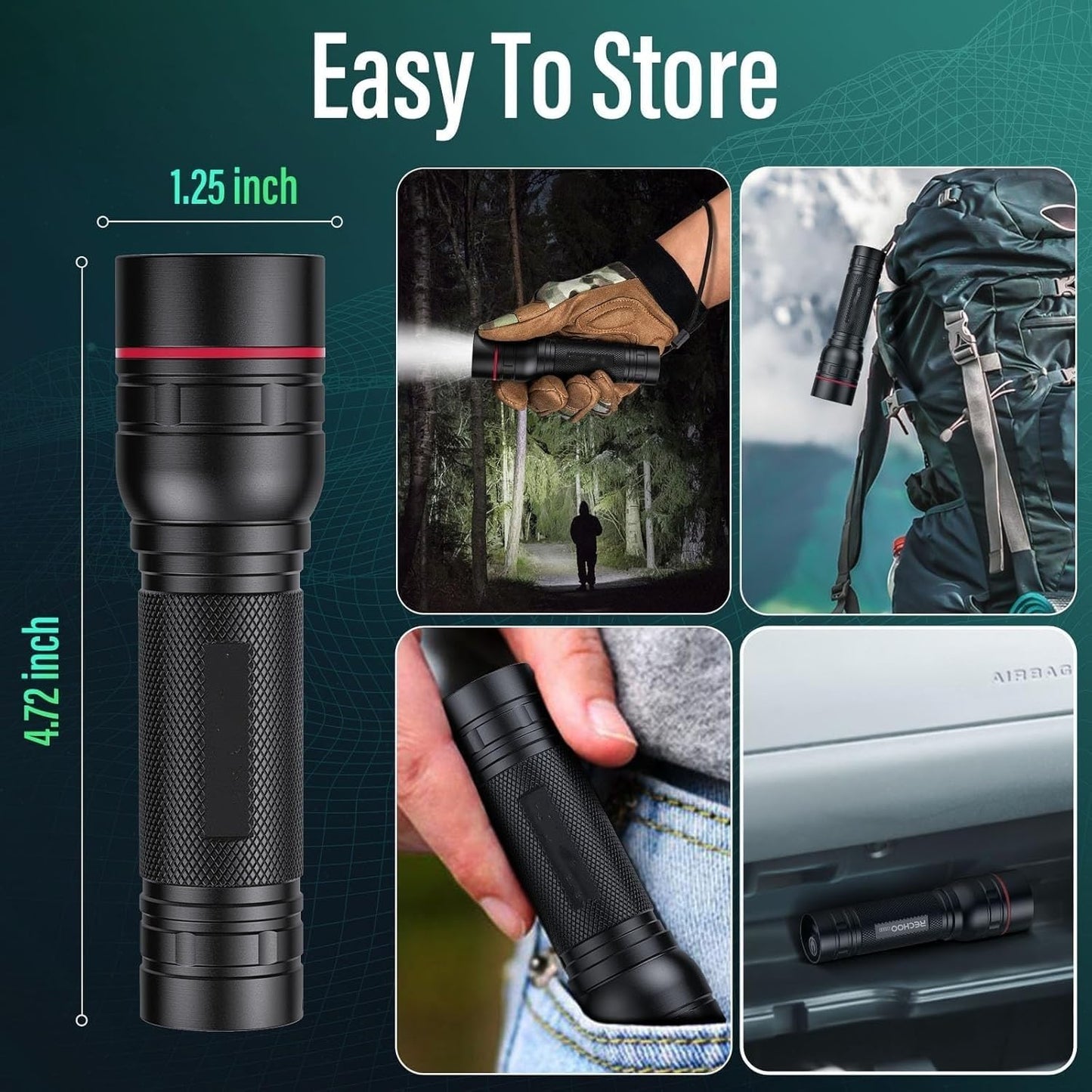 Ahaorigin G1000 Super Bright Torch Flashlight, Tactical Flashlight with 3 Lighting Modes, Portable Powerful Torch for Emergency Hiking Home (Battery Included)