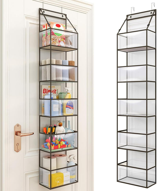 Fixwal Over The Door Hanging Pantry Organizer 5-Shelf Room Organizer with Clear Plastic Pockets Behind The Door Storage Organizer Large Capacity Organizer for Closet Bedroom Bathroom (Grey)
