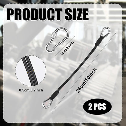 2pcs Gym Extension Cables, 26cm / 10 inch Gym Cable with Carabiner Fitness Home Gym Machine Accessories Attachment for LAT Pull Down Machine Leg Extensions Machine Compatible with Bowflex
