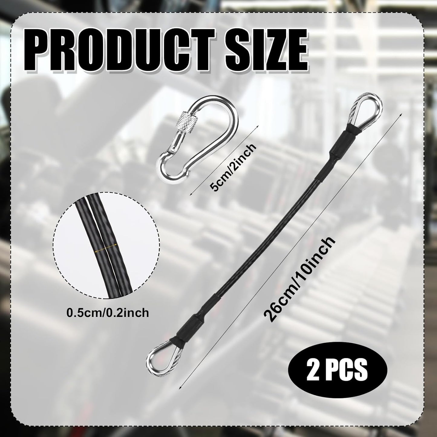 PEUTIER 2pcs Gym Extension Cables, 26cm / 10 inch Gym Cable with Carabiner Fitness Home Gym Machine Accessories Attachment for LAT Pull Down Machine Leg Extensions Machine Compatible with Bowflex