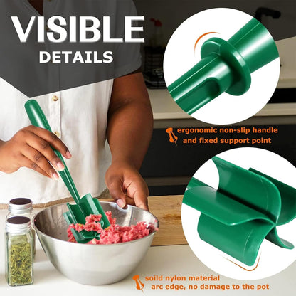 2PCS Meat Chopper,Heat Resistant Potato Masher Meat Chopper,Ground Beef Masher with 5-Blade Head,Durable Nylon Ground Beef Smasher,Multifunctional Kitchen Gadgets (Green&Red)