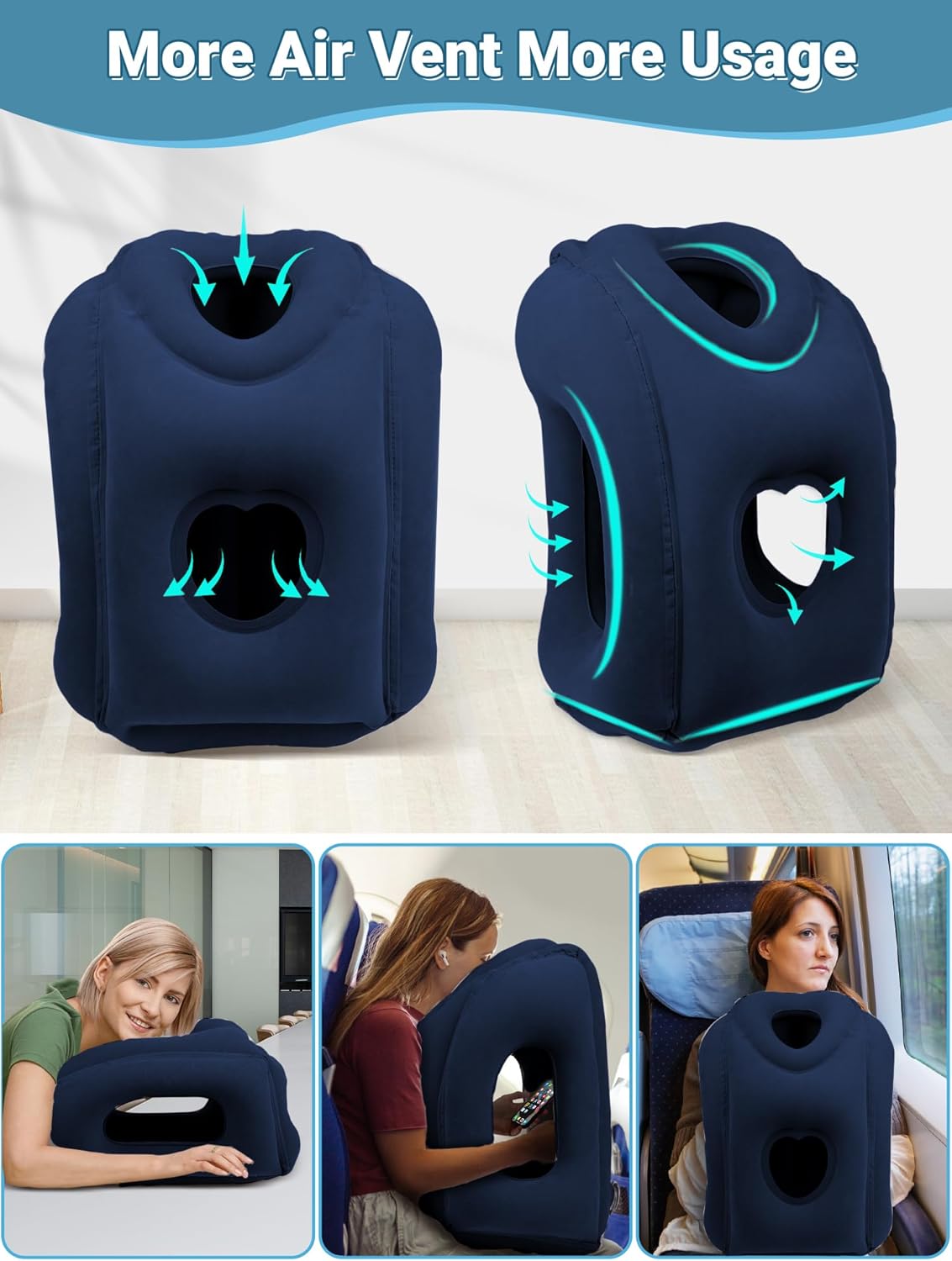 Maliton Travel Pillow, Neck Pillow, Aeroplane Inflatable, Foldable, Portable, Comfort Travel Pillow, Supports the Head and Protect the Cervical Spine, Neck Pillow for Airplanes, Trains, Drives, Blue