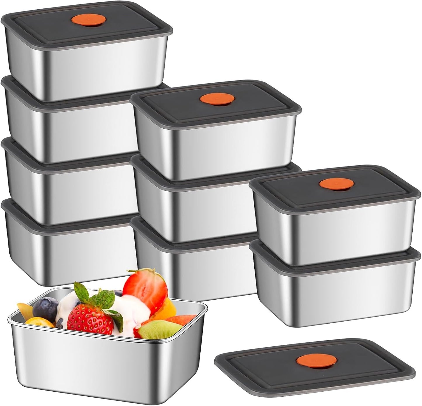 Stainless Steel Containers with Lids, 10 Pack 20 Oz Small Snack Containers, Stackable Metal Food Container, Airtight Bento Box Reusable for Lunch, Leftovers, Meal Prep, Dishwasher & Freezer Safe