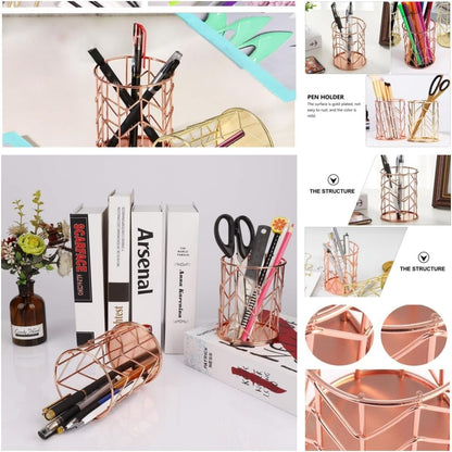 Rose Gold Pen Holder, Pen Holder Rose Gold Iron Art Writing Instrument Holder, Desk Stationery Organiser for Office Desk Supplies, School, Organisers Makeup Brushes, Home