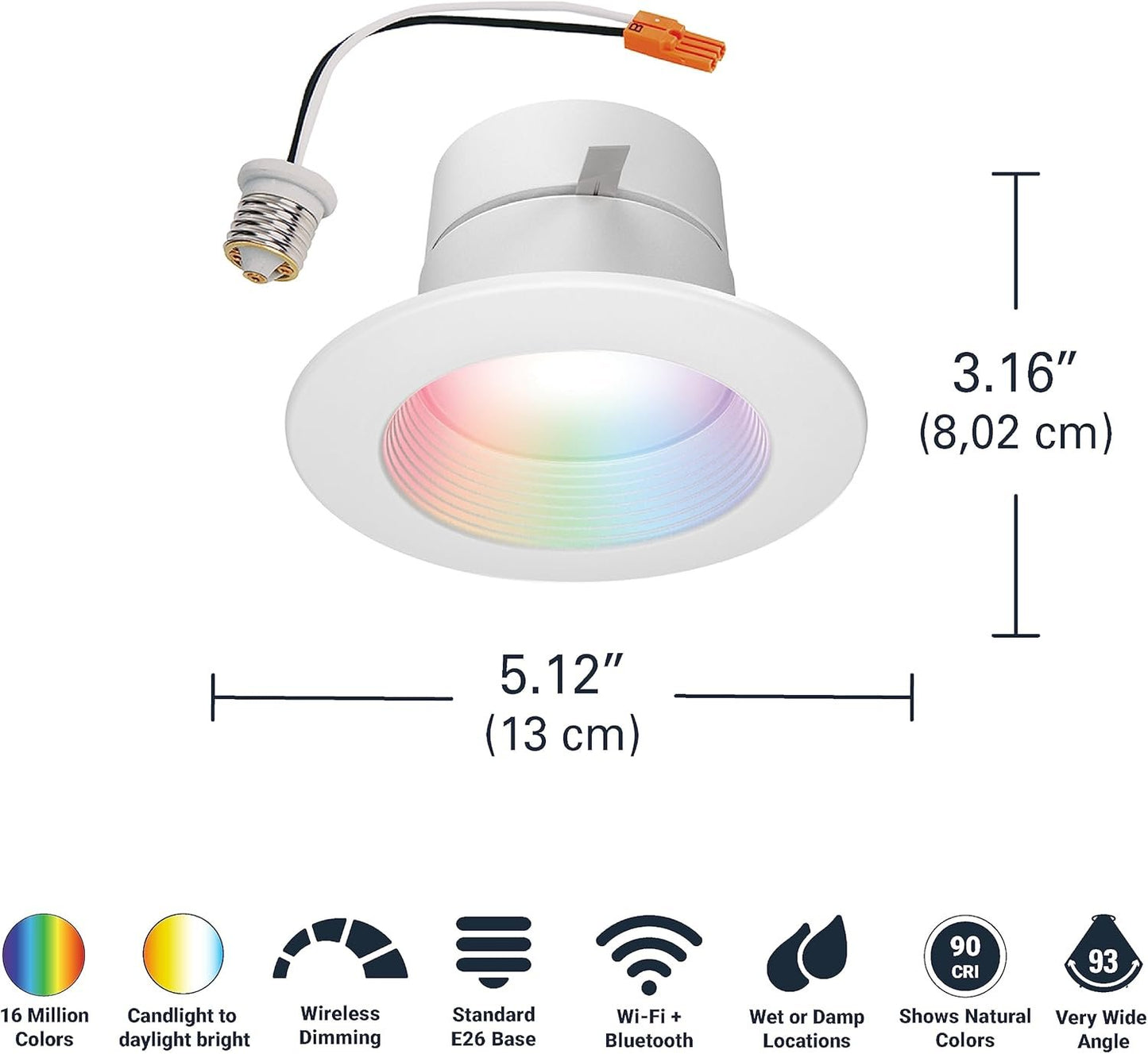HALO 4" Smart Wi-Fi® Recessed LED Light Powered by WiZ Pro, Dimmable Full Color w/SpaceSense® Motion, Smart Home Ready - RL4069WZRGBWWHR