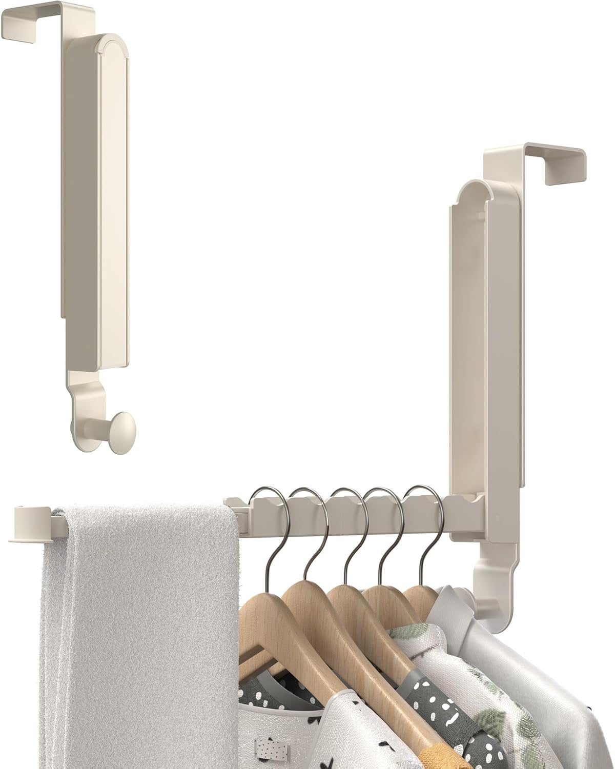 CHAUNCEY HOME Foldable Over The Door Drying Racks for Laundry, Collapsible Over Door Hooks Coat Wreath Garland Rack Clothes Hanger - Bathroom Accessories and Towel Rack Ivory White