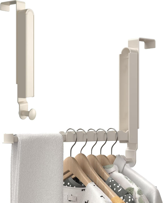 CHAUNCEY HOME Foldable Over The Door Drying Racks for Laundry, Collapsible Over Door Hooks Coat Wreath Garland Rack Clothes Hanger - Bathroom Accessories and Towel Rack Ivory White