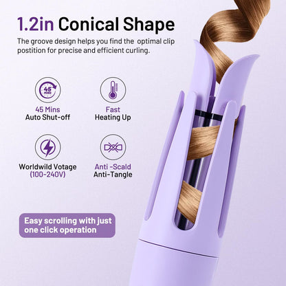 Automatic Hair Curling Iron Automatic Hair Curler Automatic Rotating with 3 Temperature Sets, Anti-Scald, Anti-Tangle Auto Curling Iron Rotating, Purple