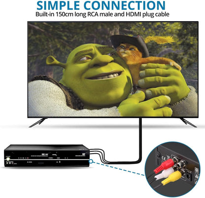 AUTOUTLET RCA to HDMI Converter with Aspect Ratio Switch (4:3/16:9), 1080P/720P Mini AV to HDMI Adapter with Built-in 150cm Cable for VCR, VHS, DVD