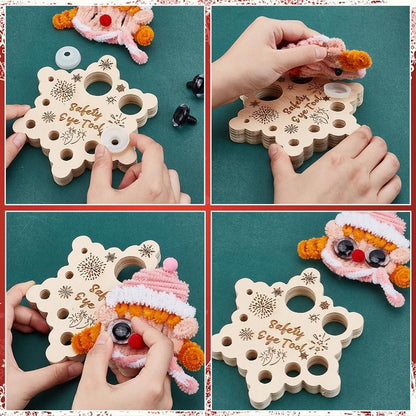 PH PandaHall 2pcs Snowflake Safety Eye Tool for Amigurumi, Safety Eyes Insertion Tool Wood Auxiliary Tool for Attaching Safety Eyes Washers Craft Eyes Tool for Crochet Stuffed Animal Eyes, 9 Holes: 6-29mm