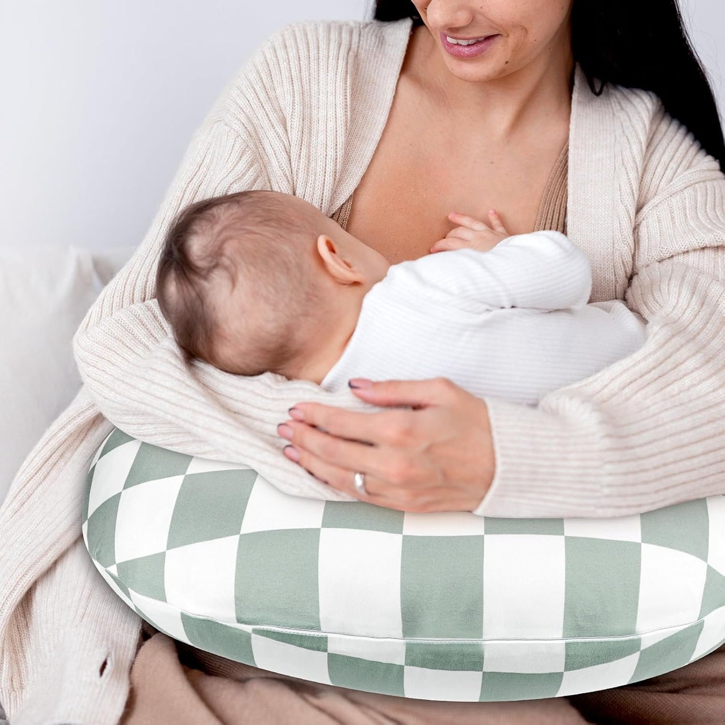 DILIMI Nursing Pillow Cover, Stretchy Removable Case for Breastfeeding Pillows, Ultra Soft Comfortable Slipcover for Baby Girl and Boy, Checkerboard Grid