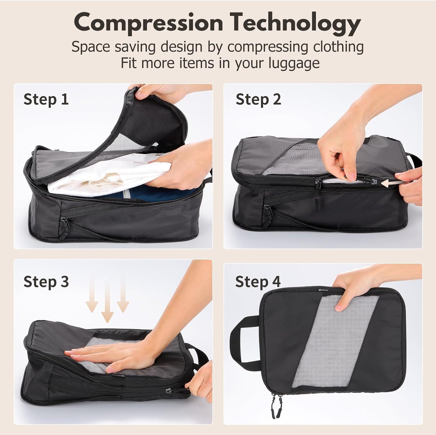 Jetsetta Extra Large Compression Packing Cubes with see through Mesh, Expandable Suitcase and Luggage travel packing cubes set for Travel Accessories（Black 4 Set)