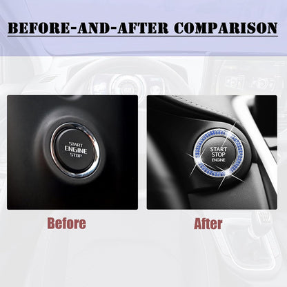 KAQISI 2 Pack Car Bling Crystal Rhinestone Engine Start Ring Decals, Car Push Start Button Cover, Key Ignition Knob Bling Ring, Sparkling Car Interior Accessories for Women (Blue)