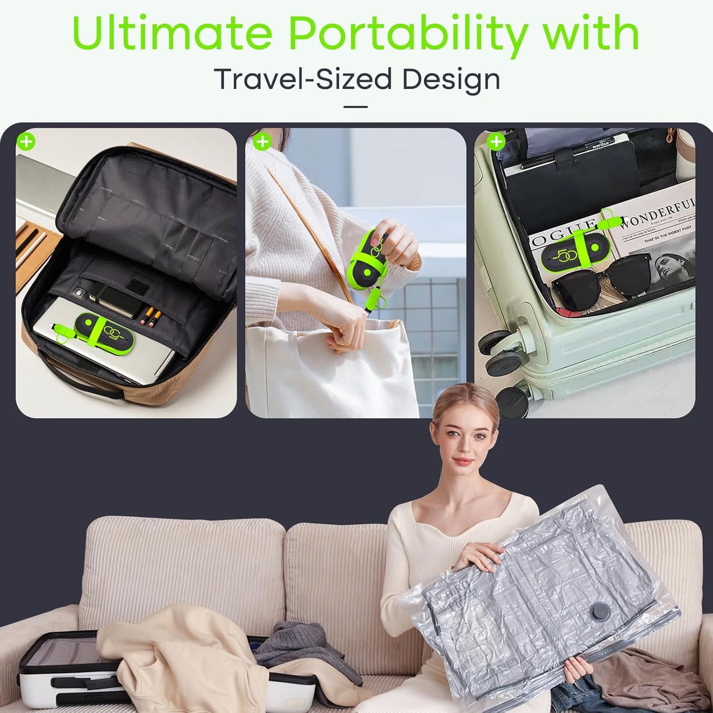 Vacbird 9 Pack Travel Vacuum Storage Bags with USB Electric Pump, Carry-on Size Space Saver Bags for Clothes and Clothing Travel，Compression Packing for Luggage and Suitcase