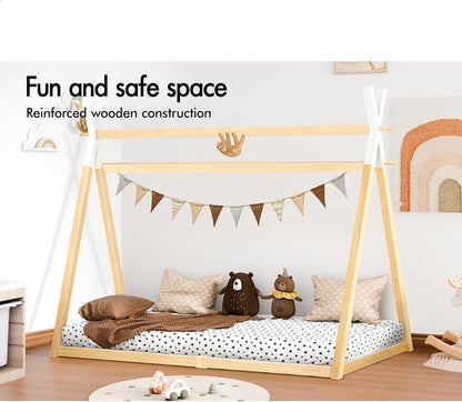 ALFORDSON Wooden Timber House Bed Frame Teepee Single, Solid Wood Bed Base Foundation Children's Mattress Base Platform, Taran Series Bedroom Furniture in Todd Color