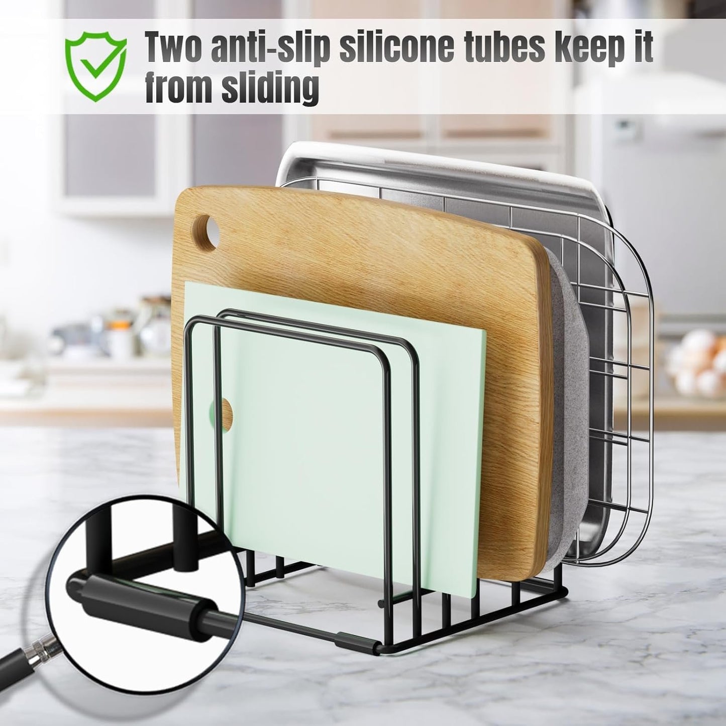 Kitchen Cabinet Cutting Board Organizer, Steel Cookware Holder,Space-Saving 5-Tier Divided Rack for Skillets Baking Tray Sheets Storage (1)