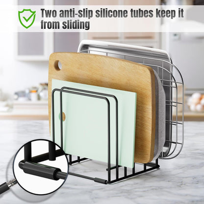 Kitchen Cabinet Cutting Board Organizer, Steel Cookware Holder,Space-Saving 5-Tier Divided Rack for Skillets Baking Tray Sheets Storage (1)