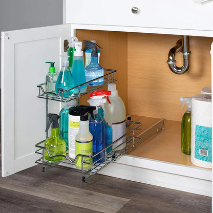 Hold N' Storage Pull Out Cabinet Organizer Sliding Shelf- Heavy Duty Gauge Metal, with 5 Year Limited Warranty- Anti Rust Chrome