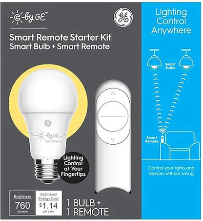 GE C Starter Kit Remote with 60-Watt EQ A19 Soft White Dimmable Smart LED Light Bulb