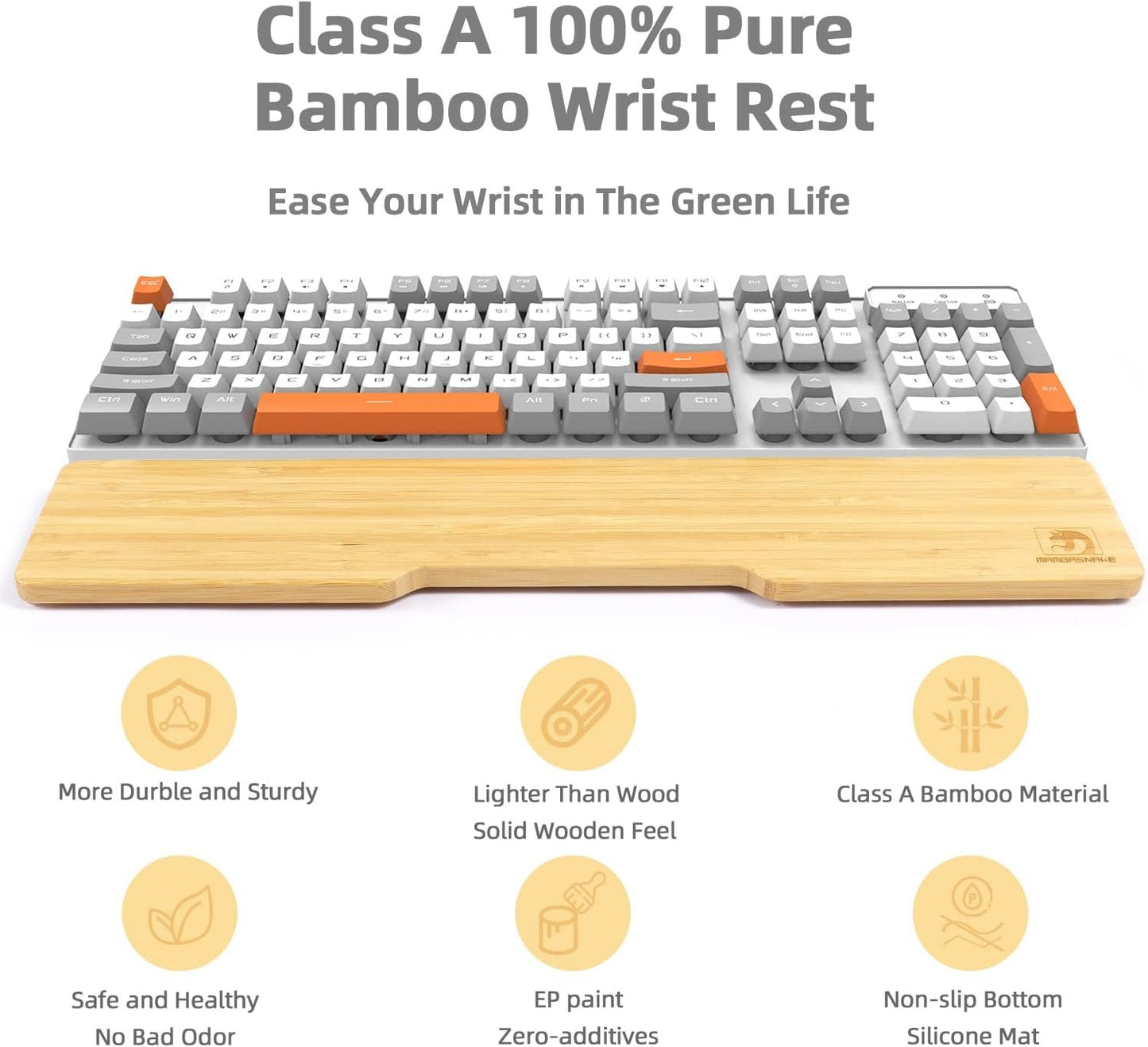 Bamboo Wrist Rest for Computer Keyboard, Ergonomic Mechanical Keyboard Wrist Pad, Hard Wrist Rest for Easy Typing Pain Relief, Anti-Slip Keyboard Rest for Laptop/PC Gaming/Mac (Full Size)