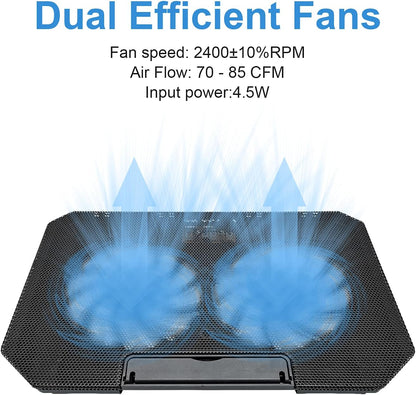 Laptop Cooling Pad and Stand for 11-15.6 Inch Gaming Notebooks - 2 Turbine Fans, 4 Angle Adjustable, Black