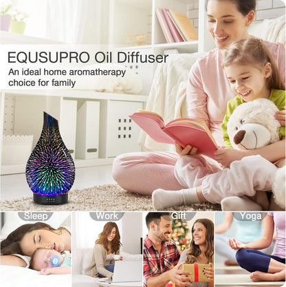 Essential Oil Diffuser 120ML Aroma Ultrasonic Humidifier with Handmade Glass BPA Free Waterless Auto-Off Timer Setting for Home Yoga Office