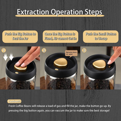 LOEZ Coffee Bean Storage Container Airtight, Lid Sealed with Press-Down Vacuum, Borosilicate Glass Coffee Canister, Food Storage, Coffee Bar for Ground Coffee, Tea, Beans, Spices (Transparent 60.9oz)