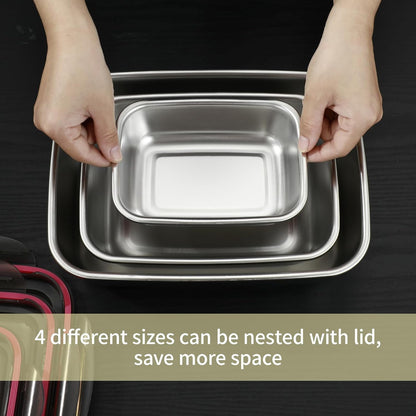 YLARMY 4PCS Stainless steel Food Storage Container with lids - Leakproof & Airtight for Kitchen,Meal Prep Lunch Box, Stackable Leftover Containers for Freezer Oven Safe - 220ml/600ml/1500ml/2900ml