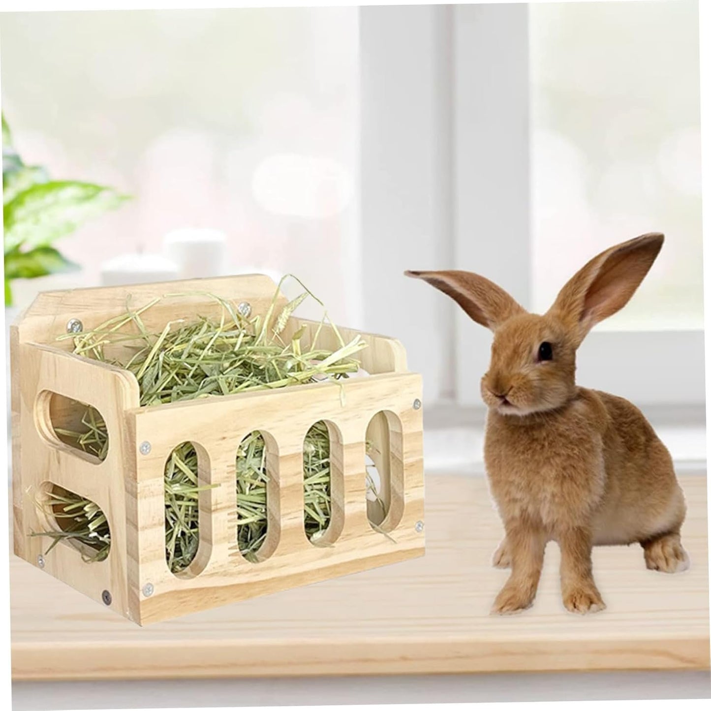 Cat Feeding Watering Supplies, Rabbit Hay Feeder Wooden Rabbit Hay Rack Hay Feeder Horizontal Standing Grass Feeding Shelf Dispenser for Guinea Pigs Pet Bunny Chinchilla