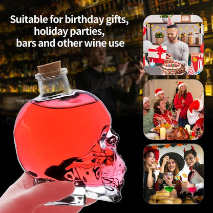 Skull Decanter Lead-free Glass Skull Prop Whiskey Bottle With Cork Stopper Halloween Decoration Novelty Drinkware 750ML (25OZ)