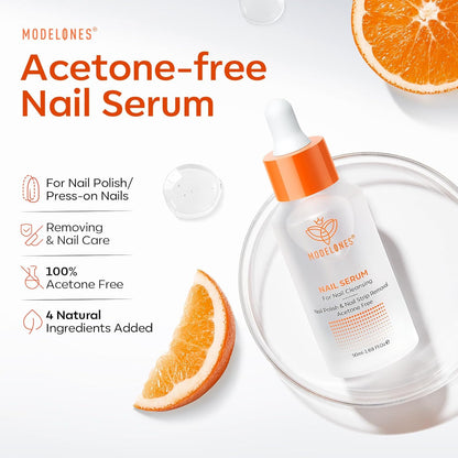 Modelones Nail Polish Remover for Press on Nails & Nail Strips Acetone-Free, Nail Glue Remover Natural Formula Serum Easy Peel for Moisturizing & Care, Non-Toxic, Low Odor, Portable Size