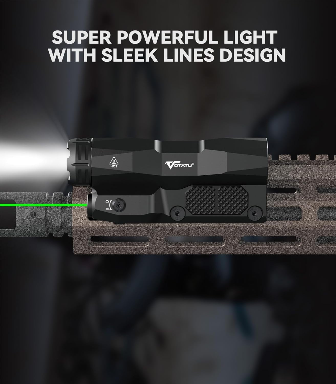 VOTATU M6L-G Picatinny/Mlok Flashlight Laser Combo Built-in Touch Pad Switch, Max 2400 Lumens LED Light and Green Laser with Tactical Strobe Mode, USB Magnetic Rechargeable