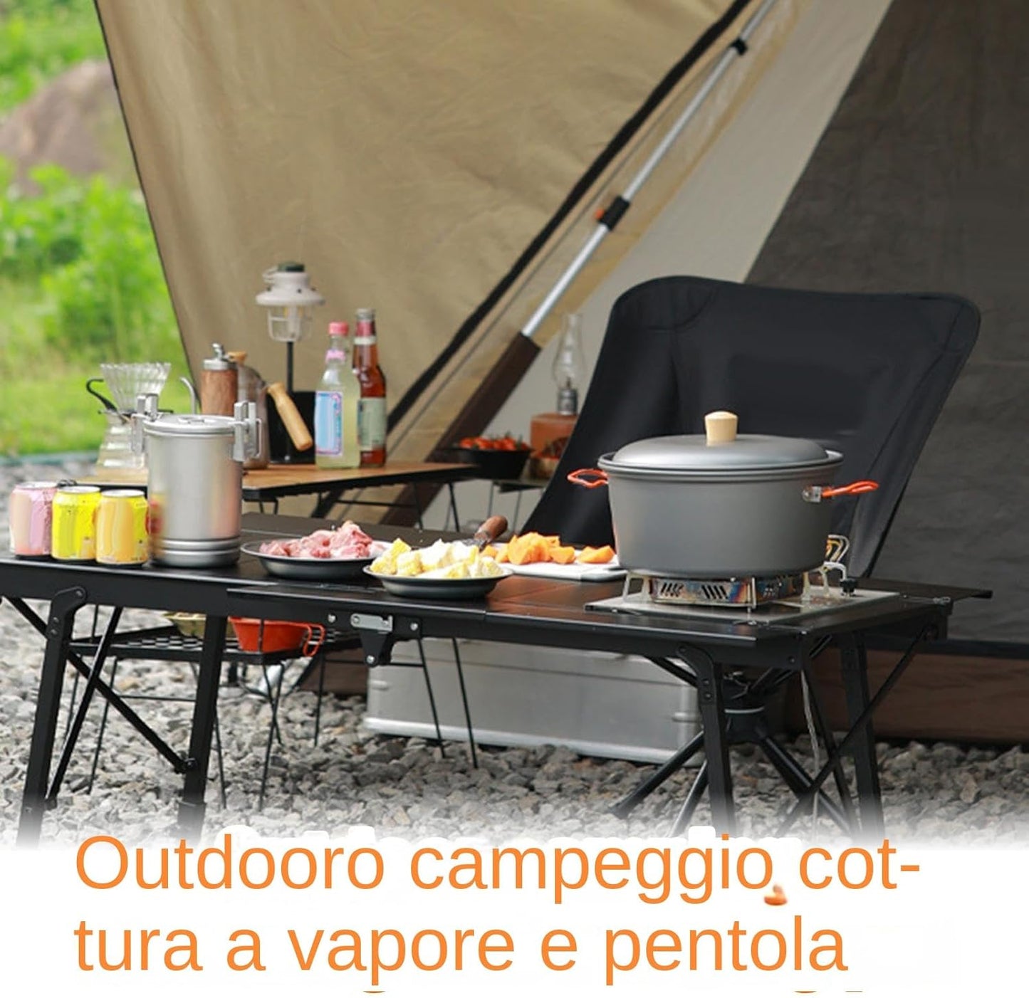 Camping Pot, Portable Large Capacity Camping Pan, Heat-Resistant Lightweight Boiling with Lid, Multi-Functional Picnic Gear for Backpacking Outdoor Travel Hiking Campfire Cooking
