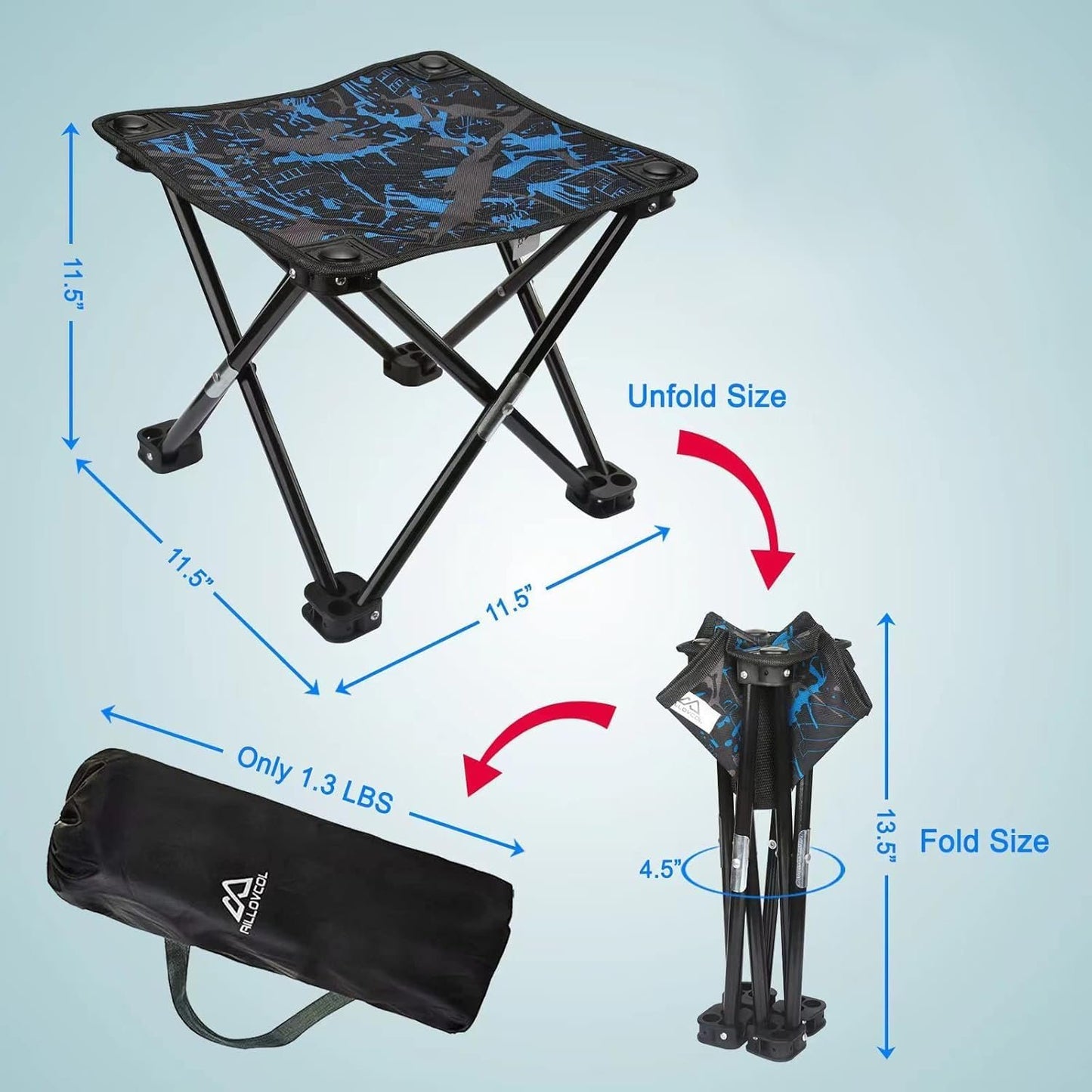 Mini Portable Folding Stool, Mini Camp Stool, Outdoor Folding Chair for BBQ,Camping,Fishing,Travel,Hiking,Garden,Beach,Oxford Cloth Seat with Carry Bag(Camouflage) (Blue)