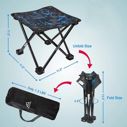 Mini Portable Folding Stool, Mini Camp Stool, Outdoor Folding Chair for BBQ,Camping,Fishing,Travel,Hiking,Garden,Beach,Oxford Cloth Seat with Carry Bag(Camouflage) (Blue)