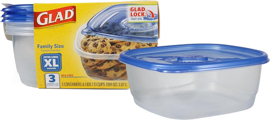 GladWare Family Size Food Storage Containers, XL | Large Square Food Storage, Containers Hold up to 104 Ounces of Food, Large Set 3 Count Food Containers | Plastic Food Container
