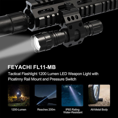Feyachi FL11 Tactical Flashlight 1200 Lumen LED Light with Picatinny Rail Mount for Outdoor Hunting Shooting and Remote Switch Included