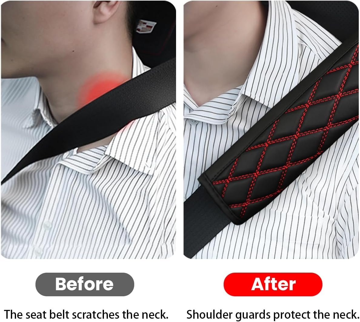 TSUGAMI Car Seat Belt Pads, 2 PCS Leather Seatbelt Covers Protect Your Neck and Shoulder & More Comfortable Driving, Harness Pad for All Cars and Backpack Straps, Car Interior Accessories (Red)