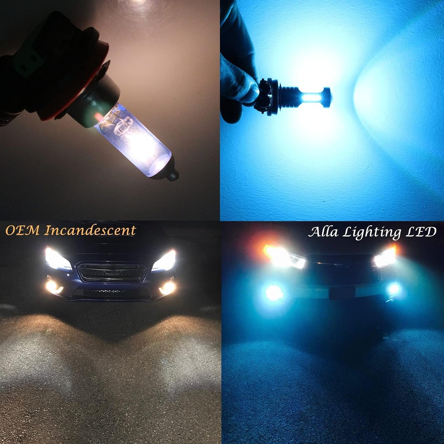Alla Lighting H8 H11 LED Bulbs, Fog Lights or DRL Lamps Replacement 8000K Ice Blue 12V H11LL H8LL H16 for Cars, Trucks, Xtreme Super Bright 3030 36-SMD 12V Upgrade