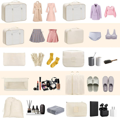 12-Piece Suitcase Organizer Set for Suitcase, Travel Organizer, Space-Saving Packing Cubes, Travel Clothes Bags, Underwear Clothing Bags Footwear (Beige)