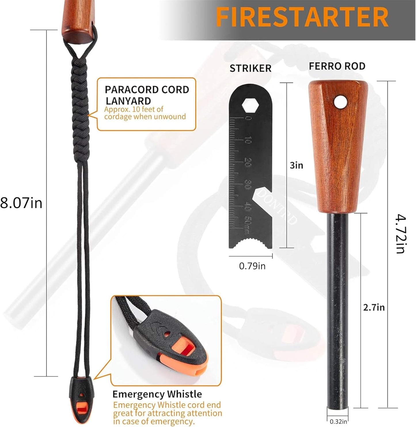 Fire Starter Survival Tool for Camping and Hiking - Waterproof Flint and Steel Kit With Lighter