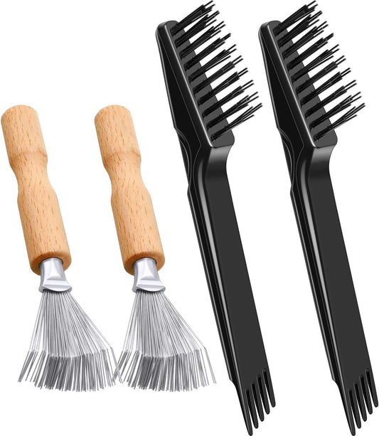 Boao 4 Pcs Hair Brush Cleaning Tool Set Mini Hair Cleaning Brush Tool Wooden Handle Mini Rakes for Removing Dust Home Salon Use(Black)