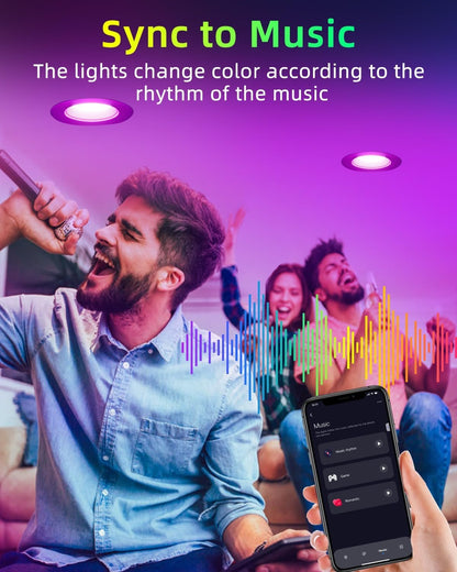 Gefolly Smart Recessed Lighting 4 Inch, Led Can Lights for Ceiling Color Changing Wi-Fi Bluetooth Connect, Dimmable Retrofit Led Recessed Light Compatible with Alexa & Google Assistant,1000 LM， 1Pack
