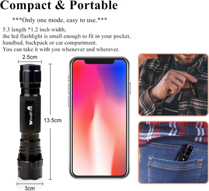 Super Bright Flashlight WF-501B Tactical Flashlight 3000 Lumens 1 Mode 3.7-18v Mini Portable Handheld Flashlight Torch for Hunting, Camping, Cycling 2Pack (Battery not Included)