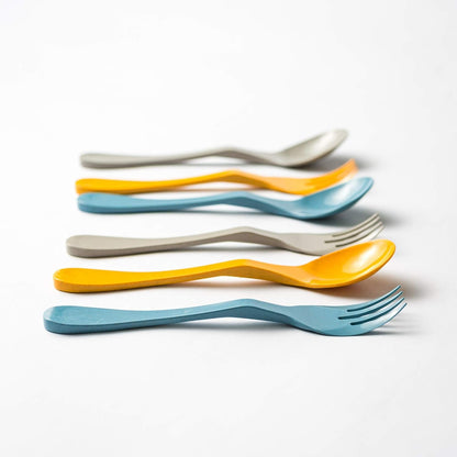 Knork Eco Togo Ware Reusable Bamboo astrik Eco Plant-Based Utensil Lunch Pack,Blue, Orange, Gray